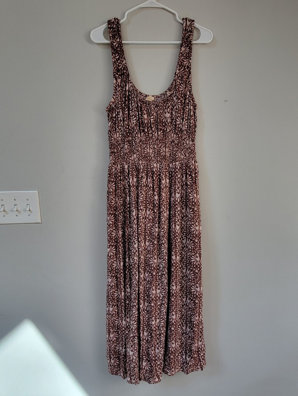 Faherty Sophia Smocked Maxi Dress Women Size L Boho Comfort Beachy Hippie